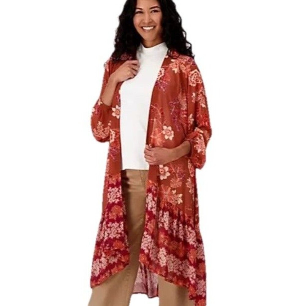 All Worthy Hunter McGrady Floral Printed Duster-Copper Floral 5x Boho Chic